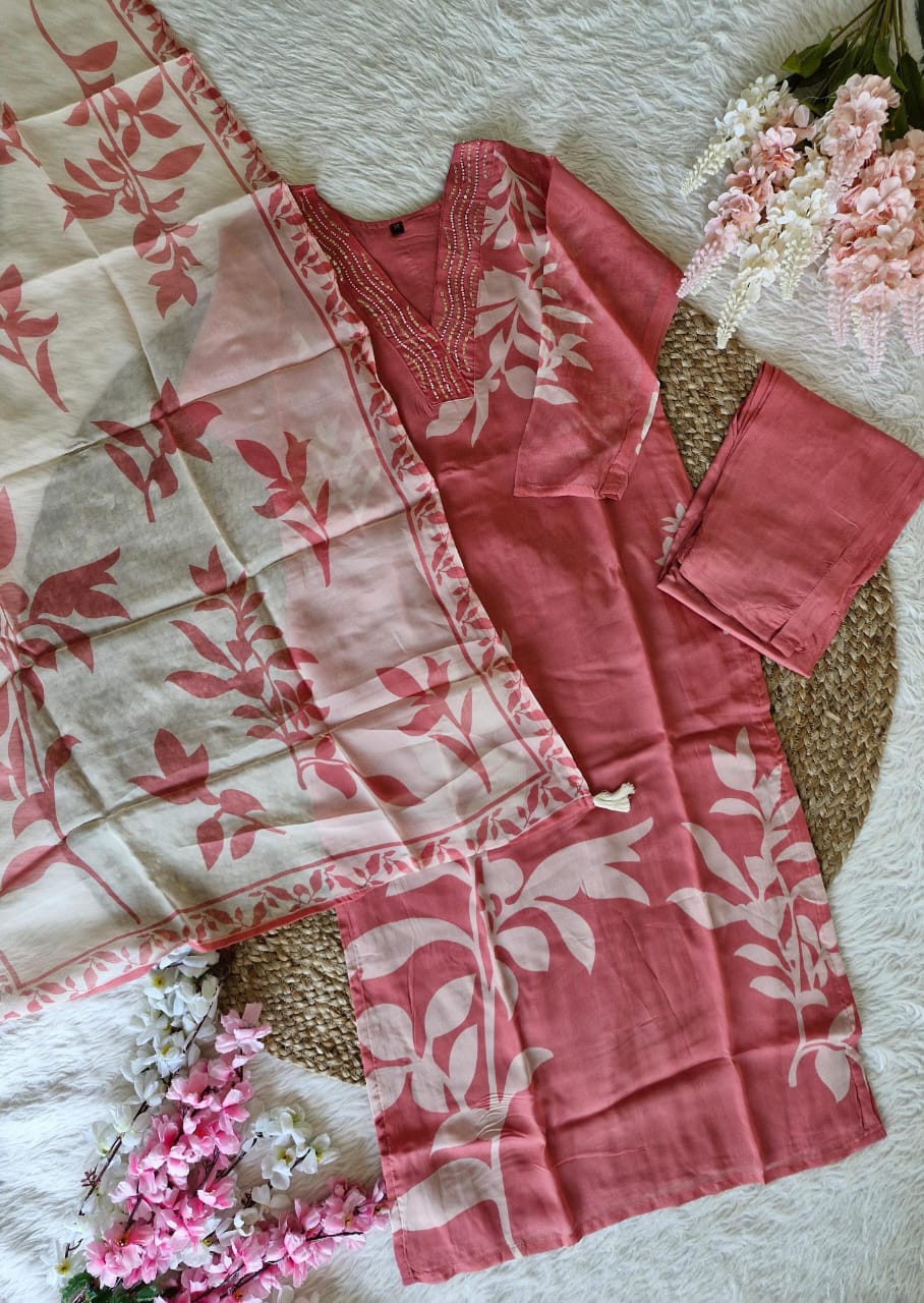 Rust Pure Organza Kurta Set for Women – Buy Online in India