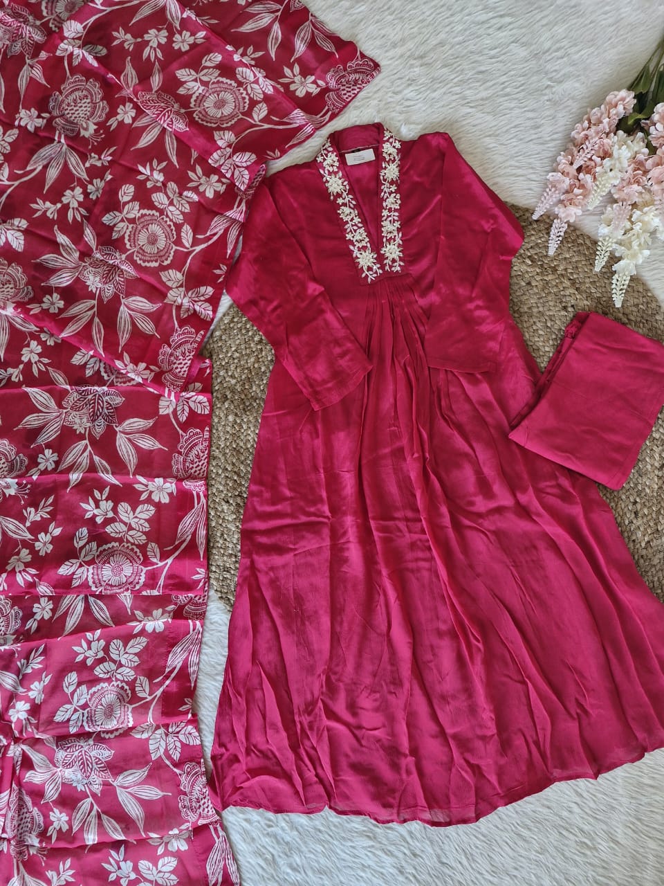 Pure Chinnon A-Line Kurta Set for Women