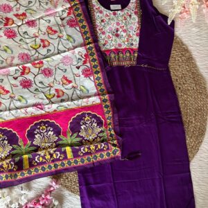 Ghaji Silk Kurta Set for Women in Dark Purple