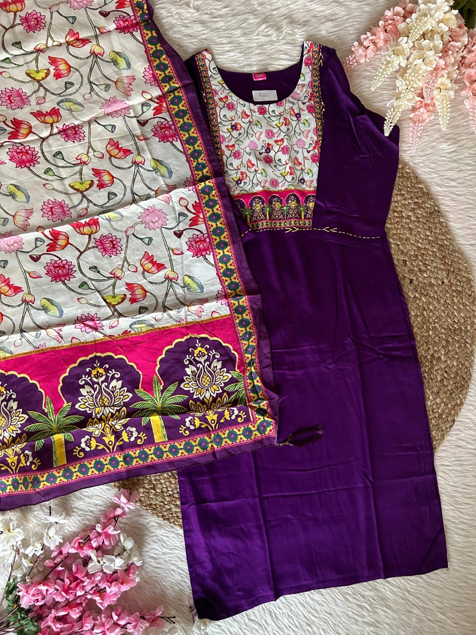 Ghaji Silk Kurta Set for Women in Dark Purple