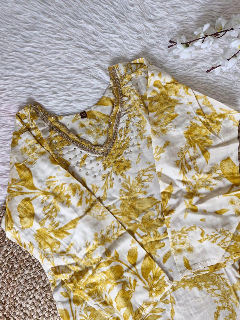 Mustard Muslin Kurta Set for Women