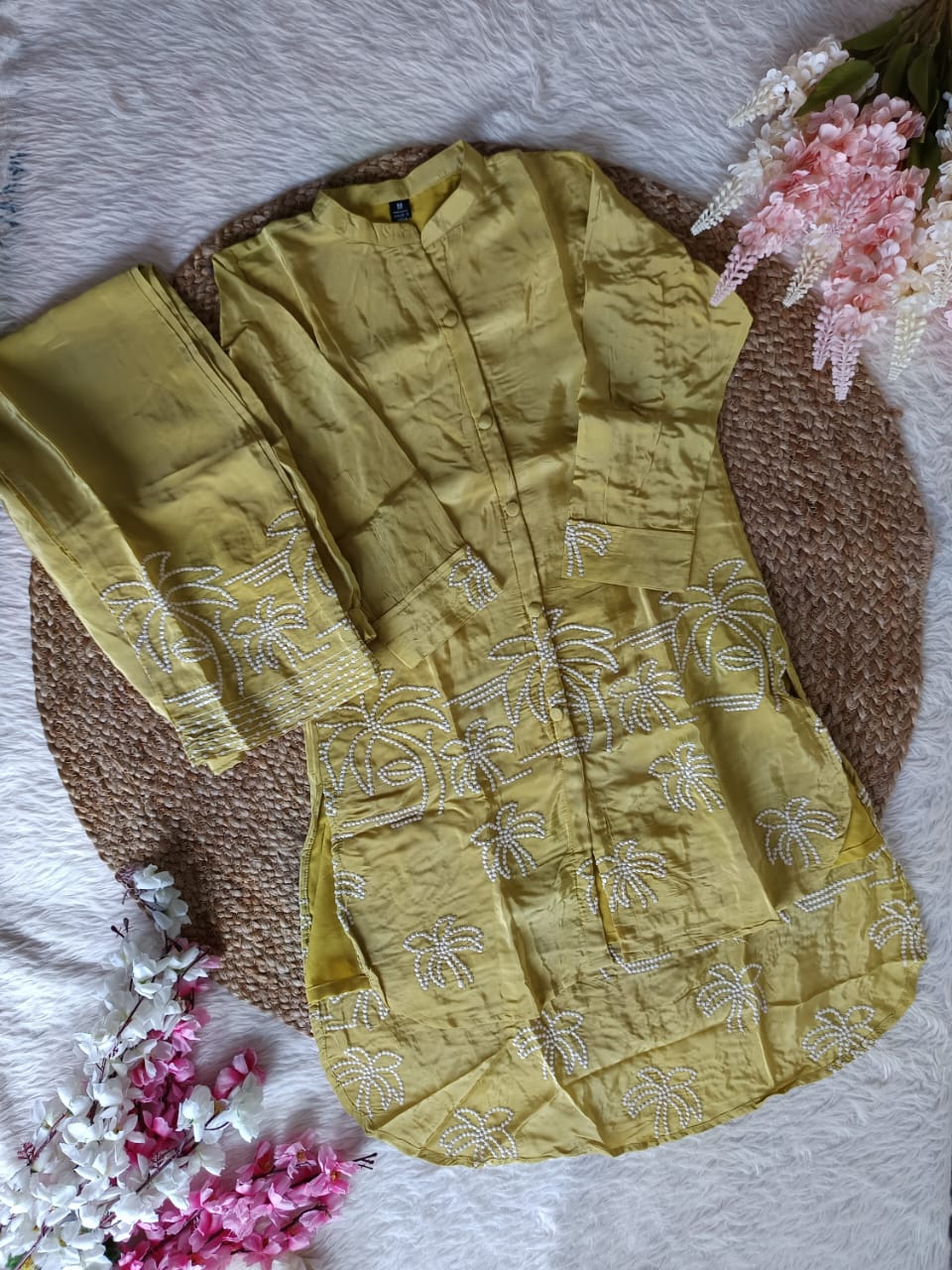 Natural Crepe Co-ord Set for Women Light Green