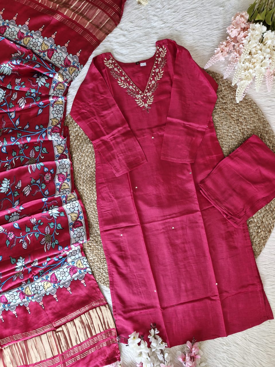 Pink Ghajji Dupatta with Russian Silk Kurta Set
