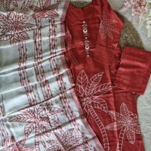 Red Musslin Kurta Set for Women