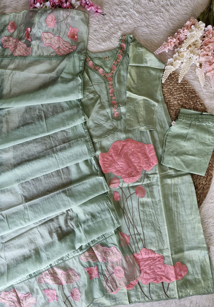 Tissue Applique Kurta Set for Women